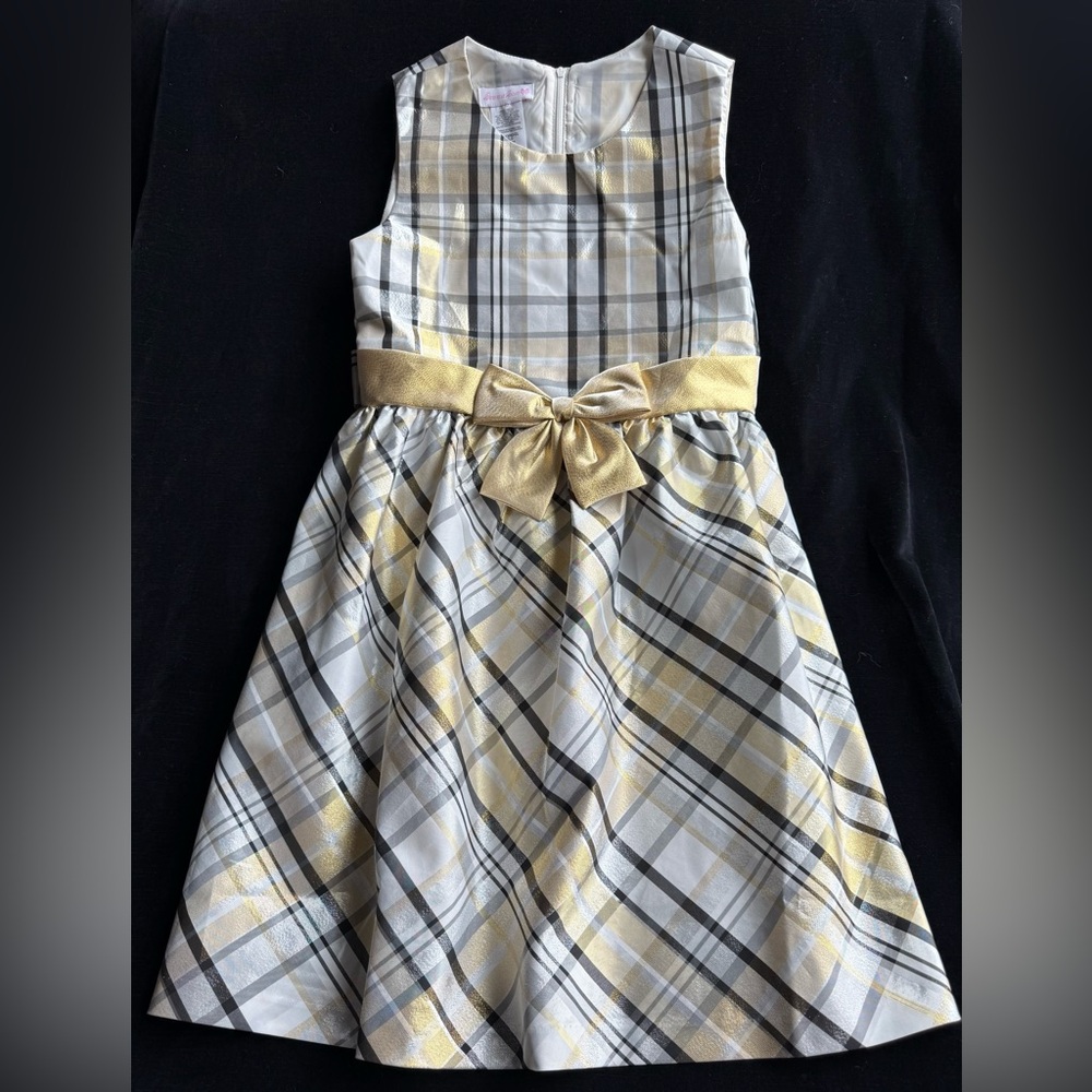 Plaid Kids Dress with Gold Accents